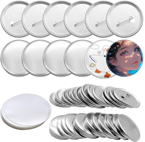 PWGHWG 100 set di pulsanti grezzi in metallo da 58mm con spilla di sicurezza, spille da fare da sé, spille vuote per souvenir, accessori per la produzione di badge fai-da-te per macchina per pulsanti