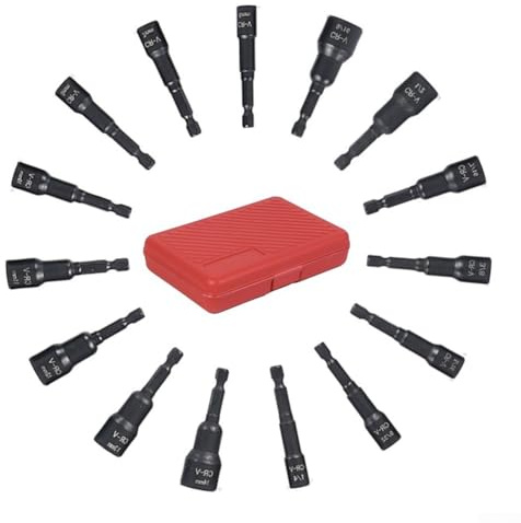 15-teiliges Magnetischer Sechskantschaft Steckschlüsselsatz mit Schnellwechsel-Zoll- und Metrischen Muttern-Schraubendreher-Bits für Bohrer und Ratschen im Aufbewahrungskoffer