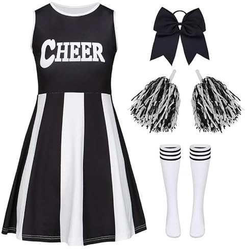 XFOZDM Deguisement Cheerleader Fille Deguisement Pompom Girl Enfant Costume Pom Pom Girl Fille Tenue de Pompom Uniforme avec Bandeau Pompons et Chaussettes pour Carnaval Halloween Fête