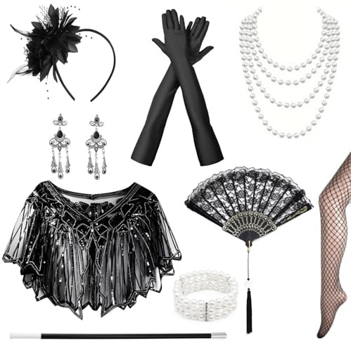 yolzhxe 9 Pièces Gatsby Femme, Mode Charleston Kits de Déguisement