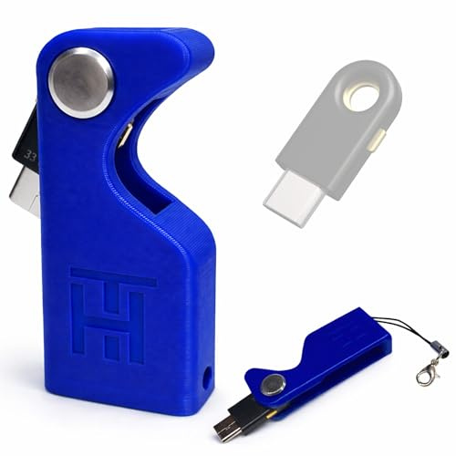 Schutzhülle für Yubikey 5C, Schutzhülle mit Schlüsselanhänger, aus robustem Kunststoff, stoßfest, mit drehbarem und faltbarem Design, kompakt und leicht, ohne Sicherheitsschlüssel (blau)