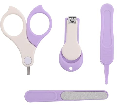 HONITANO 1 Set Baby-Nagelpflege-Set – Nagelpflege-Werkzeug für Säuglinge mit Sicherheitspinzette, Feile, Trimmer und Cutter – Maniküre- für Babys, ideal als Geschenk für Neugeborene, Lila
