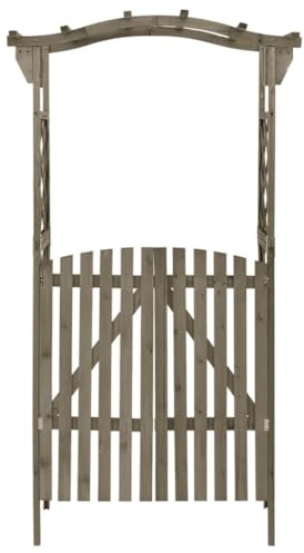 Pergola med grind av massiv gran och furu 116 x 40 x 204 cm grå trädgårdsbåge växtstöd för rosor clematis murgröna, klätterväxter som dekorativ lövgång och insynsskydd