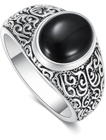 sigillring, Svart Onyx Ädelsten Herrring Silver Handgjord Stenring Retro Vintage Coola Herrsmycken
