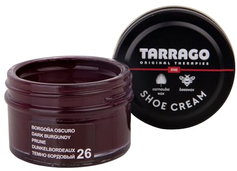 Tarrago Shoe Cream Jar 50 ml - Crema tinta para zapatos y bolsos, unisex, adulto, Borgoña oscura (Dark Burgundy 26), 50 ml