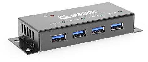 USBGear Compact 4-Port USB Hub, USB 3.2 Gen 1 Data High-Power Hub w/Power Adapter, Port Status LEDs, 5 Gbps Data, Surface Mountable