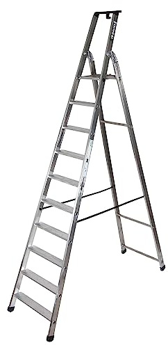 TB Davies 1202-030 Heavy-Duty Platform Step Ladder, 10 Tread, Platform Height 2.2m, Aluminium, 150kg Work Load, EN131 Professional