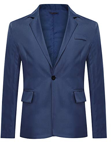 Allthemen Mens Casual 1 Button Suit Blazer Solid Color Navy L