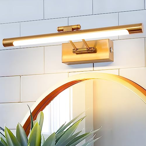 MantoLite Dimmbare 8w Innenwandleuchte, Led-Wandleuchte Für Badspiegel, Schlafzimmer Mit Schwenkbarem Kopf, 3000k Hotel-Restaurantlicht (900lm Messing, 40cm)