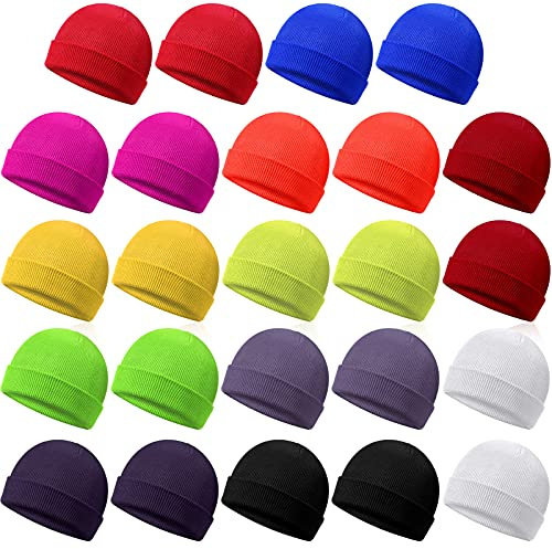 SATINIOR 24 Pieces Kids Winter Beanie Hat Knitted Cuffed Skull Caps Knit Hat Cozy Watch Hat Cold Weather Warm Hats for Boys Girls, 12 Colors