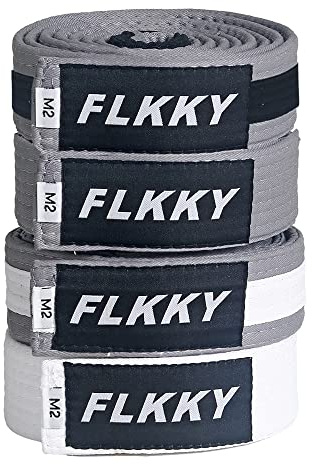 FLKKY BJJ Belt for Kids and Adult,Brazilian Jiu Jitsu Belt with Sleeve Bar for Ranking Stripes IBJJF Competition Approved