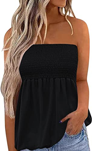 shownicer Femmes Bustier Bandeau Tops Grande Taille Tops Sexy Été Tunique sans Manches Vest T-Shirt Floral Debardeur Ample Chemise sans Bretelle Haut Dos Nu Blouse