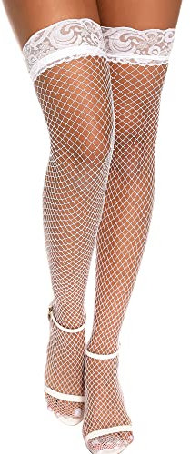 EVELIFE Netzstrümpfe für Damen Spitze Stockings Oberschenkel Sexy Strümpfe Damen Spitze Elasthan Strümpfe (DE/NL/SE/PL, Alphanumerisch, M, Regular, Regular, Weiß)