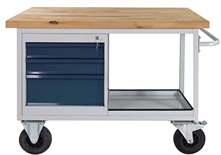 ADB Tischwagen, mobile Werkbank, Rollwagen, Servicewagen, Etagenwagen, Schrankwagen, 3 Schubladen, L 1300 x B 600 x H 827 mm, max. 500 kg