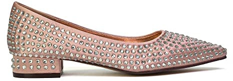 ESSEX GLAM Womens Bridal Shoes Ladies Slip On Low Heel Pointed Toe Wedding Evening Party Diamante Bridemaid Champagne Pumps Size 3