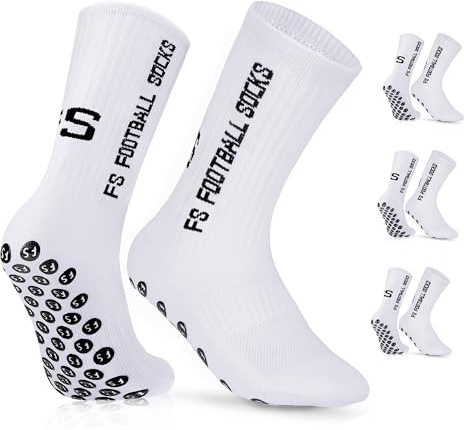 Gohanny Calcetines de Fútbol para Hombre Mujer Kinder, 3 Pares Calcetines de Deportivos Antideslizantes, Tallas 35-39, Football Socks para Ciclismo Yoga, Blanco
