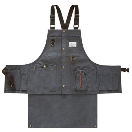 MiOYOOW Tablier d'Atelier de Menuiserie, Tablier de Soudeur en Toile Réglable, Blouse à Dos Croisé avec Plusieurs Poches pour Travail Cuisine Jardinage Maison