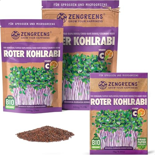 ZenGreens® - Graines de chou-rave rouge bio - Choisissez entre 10g, 200g et 500g - Graines de chou-rave rouge avec un taux de germination supérieur à 97% - Microgreens