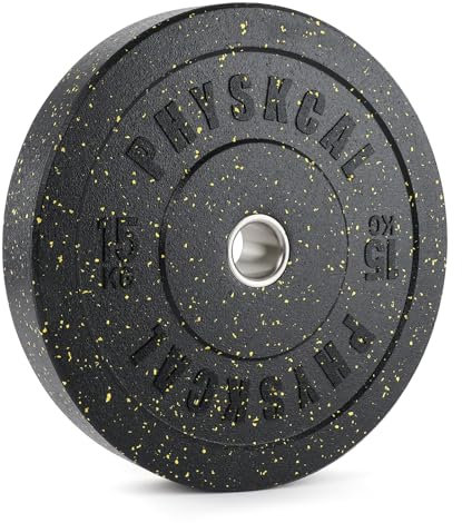 PhysKcal 15kg x 1 Crumb Rubber Olympic Bumper Plates, 2’’ Opening Weight Plates, Black Barbell Discs for Strength Training, Barbell Weights Set