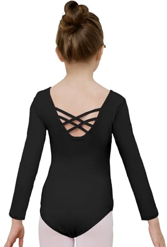 zffriction Body da Danza Classica per Ragazze Body da Ginnastica in Cotone a Maniche Lunghe da Donna Body da Danza Sportiva Nero Bianco per Bambini Piccoli Adulti (Nero, 130)