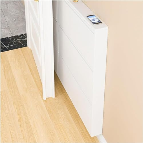 Wrobelax Organizador de zapatos oculto con puertas, zapatero de pared compacto para espacios pequeños, pasillo y armario. Tamaño: ancho: 71 cm, 3 puertas, color: profundidad: 10,2 cm