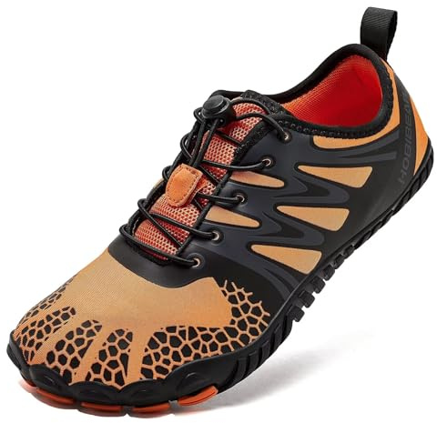 HOBIBEAR Mens Wide Toe Barefoot Shoes Trainers Gym Minimalist Running Shoes for Womens Non Slip Lightweight(UK 8.5 Orange)