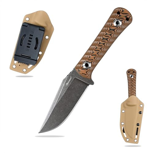 SDOKEDC Outdoor Messer feststehende Klinge aus DC53 Stahl gefertigt G10 Griff mit Kydex Scheide Jagdmesser für Männer EDC Outdoor Camping Survival (Schwarz+Braun)