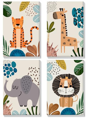 EOBROMD 4 Pack Animal Paint by Numbers for Adults Beginners Children with Frame, DIY Cartoon Acrylic Painting by Numbers, Kids Paint by Numbers Canvas Kits for Home Wall Decor 8x12 inch