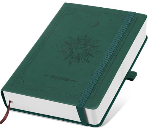 AWBETY Cahier A5 Pointillé | 300 Pages | Papier 100g/m² | S'ouvre à 180° | Couverture Souple en Cuir Design Vintage | Idéal pour le Travail, Bullet Journal et Études (Vert)