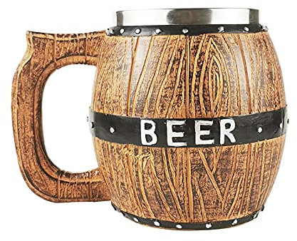 Tazza Regalo Boccale da birra in acciaio a forma di botte di creativo a forma di botte in legno da cucina in acciaio, da e bar Tazza Da Dipingere (B, One Size)