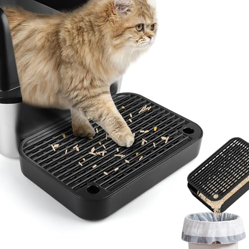 Kalolary Rampe pour Litière pour Chat, Marchepied Pédale avec Fonction Filtre Toilettes Animaux Compagnie Faciles Nettoyer Marchepied Avant Litière Piège Litière pour Chatons Petits Chats Âgés (Noir)