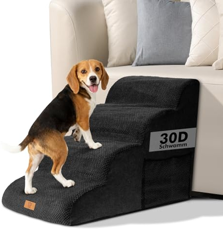 Zvonema Escalier pour chien à 4 marches, escalier pour petits chiens en mousse haute densité, antidérapant, pente douce de 36°, rampe portable pour chien, escalier pour chat lavable pour lit, canapé