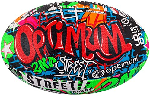 OPTIMUM Street II Herren Rugbyball - Urban Play, Ausgewogen & Reaktionsschnell, Präzises Handling & Kicken, Hochleistungsfähig - Optionen Mit/Ohne Pumpe, 2-lagiger 410g Ball - Mehrfarbig, Größe 5