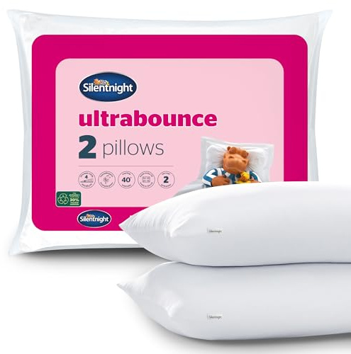 Silentnight Ultrabounce Pillows 2 Pack – Soft Medium Support Comfortable Bouncy Pillows for Stomach, Back and Side Sleepers – Machine Washable and Hypoallergenic Bed Pillows – Pack of 2