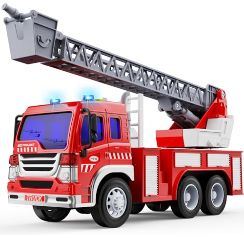 GizmoVine Fire Engine Toys, Fire Truck with Lights Sound Extending Ladder, Friction Powered Large Toy Firetruck, Kids Big Trucks, Brithday for Children Age 3 4 5 6 7 8 Year Olds