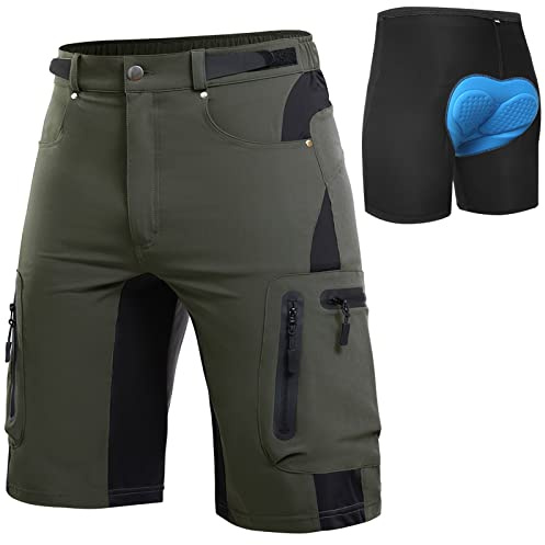 Cycorld MTB-byxor Herr Cykelbyxor Snabbtorkande Mountainbike Byxor Med 4D Sittdyna Elastisk Utomhus Sport Män Cykelbyxor MTB Cykel Shorts Grön Med Underkläder M