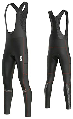 FDX Men’s All Day Cycling Bib Tights – Italian Roubaix Fabric, Breathable, Padded, Quick Dry Thermal Bike Bib Pants – All Day Winter Bicycle Riding Trouser, Biking Leggings(Red-L)