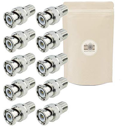10X Adaptateur BNC MALE vers FICHE TV F A VIS FEMELLE Adaptateur s Video coaxial camera surveillance CCTV vers prise satellite - 50 Ohm - ADAPTOUT MARQUE FRANÇAISE
