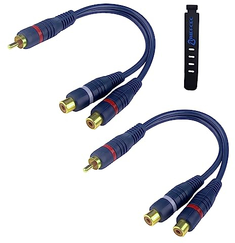 BRIEFCEC Cinch Splitter Kabel Cinch Y Adapter 15cm Subwoofer für Phono,AV,Coaxial Audio RCA Kabel (1-Stecker zu 2-Buchse, 2Stü, Blau)