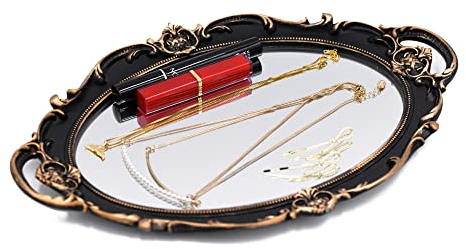 Funerom Vintage 36.8 x 25.4 cm dekorative Spiegel Tablett, Make-up Veranstalter, Schmuck Veranstalter, Servieren Tablett，Oval Vintage Gold