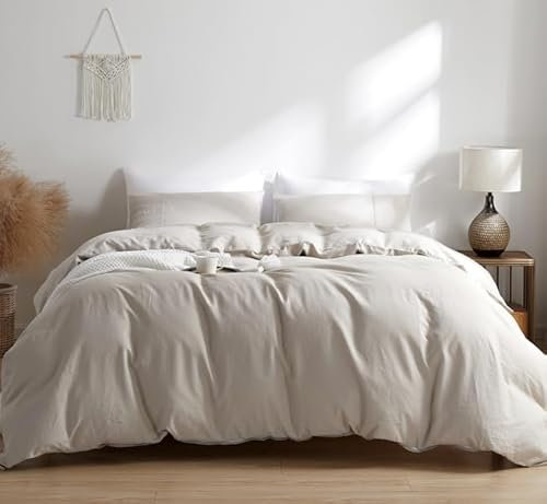 TUMEI Set di biancheria da letto 100% lino – 3 pezzi in puro lino morbido e traspirante, durevole, set di biancheria da letto, 1 copripiumino e 2 federe, biancheria da letto queen size naturale