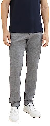 TOM TAILOR Herren Slim Fit Chino Hose aus Stretch Piqué mit Gürtel, 32284 - White Navy Zig Zag Structure, 32/32