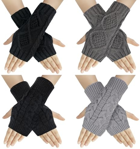 Chalier Fashion 4 Pares Guantes de Invierno para Mujeres, Mitones de punto caliente Manoplas Guantes de Mitad de Dedos
