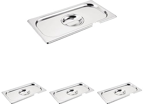 Vogue CB173 Stainless Steel 1/3 Gastronorm Notched Lid Cover Top Food Storage, Silver (Pack of 4)