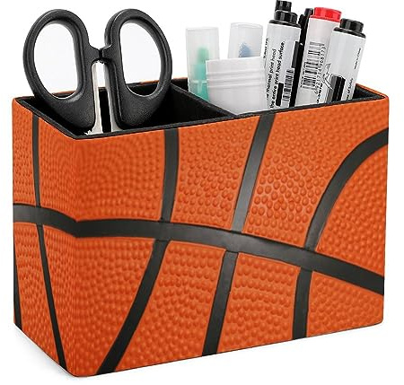 FJQWKLF Bleistifthalter für Schreibtisch-Organizer, Sportball, Basketball, PU-Leder, Bleistiftbecher, Desktop-Briefpapier-Aufbewahrung, Make-up-Pinselhalter, Stift-Organizer für Büro und Zuhause