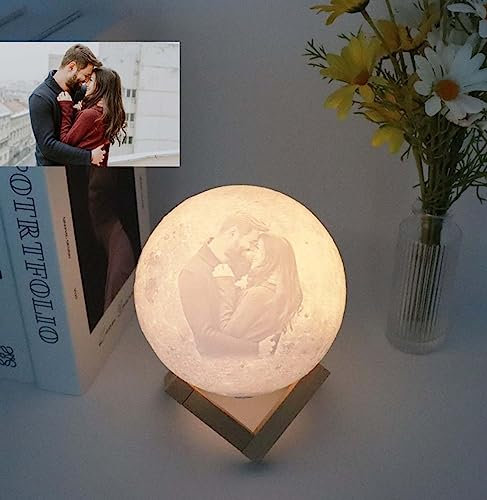 yky Lámpara de noche personalizada con fotos 3D, recargable por USB, regalo personalizado con tu texto y foto, luz nocturna personalizada (2 colores, 12 cm)