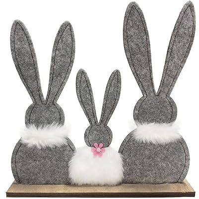 HERZWILD Coniglietto in feltro per Pasqua, coniglietto pasquale figura in legno, decorazione pasquale coniglietto pasquale da appoggiare (3 conigli)