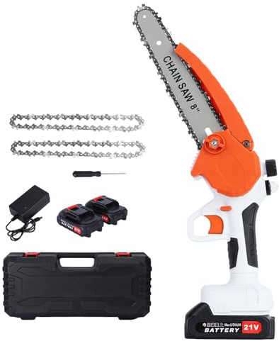 Mini Chainsaw Cordless,8 inch Battery Chainsaw with Oiler System,Security Lock,750W with 2x2000 mAh 21V Batteries & Charger,Portable Electric Hand Held Small Chain Saw for Branch Wood Cutting Tree