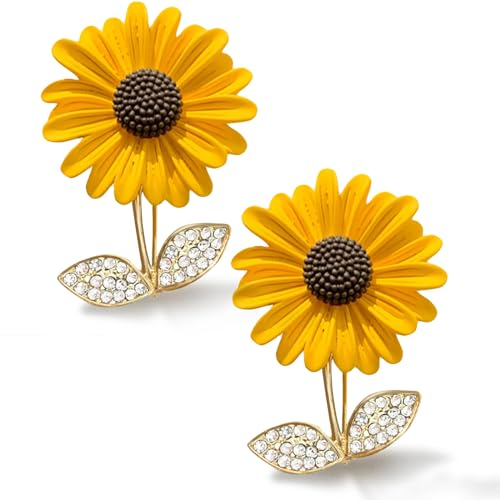 EUPSIIU 2 Stücke Damen Sonnenblume Brosche, Mode Schmuck, Strass Pins, Damen Anstecknadeln für Partys, Bankette, Abendessen, Geburtstage (Gold)