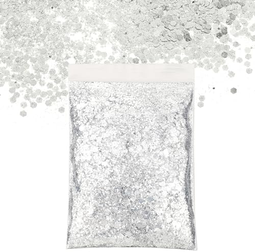 50g Glitzer zum Basteln, Glitzer Make up Set, Pulver Glitzer zum Dekorieren, Glitzer für Masquerade, Nagelkunst, Musik Festival, Abschluss, Fußballspiel(Silber)